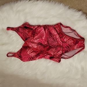 Ocean Dream one piece swimsuit shades of pink sparkle palm fronds size 10 …EUC